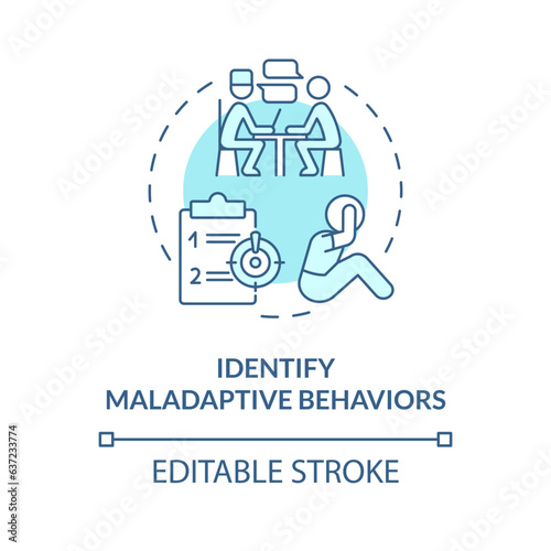 2D editable identify maladaptive behaviors blue thin line icon concept, isolated vector, monochromatic illustration representing behavioral therapy.