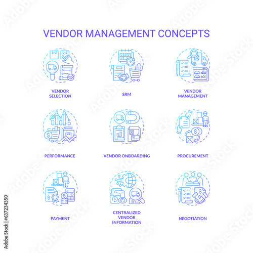 2D icons set representing vendor management concepts, isolated vector, thin line gradient illustration. © bsd studio