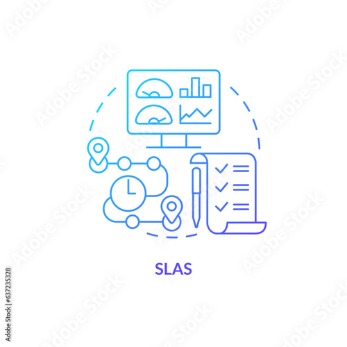 2D SLAs gradient thin line icon concept, isolated vector, blue illustration representing vendor management.