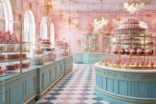 Interior of candy shop with different sweets. Generative ai.