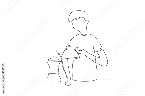 Continuous one line drawing International coffee day concept. Doodle vector illustration.