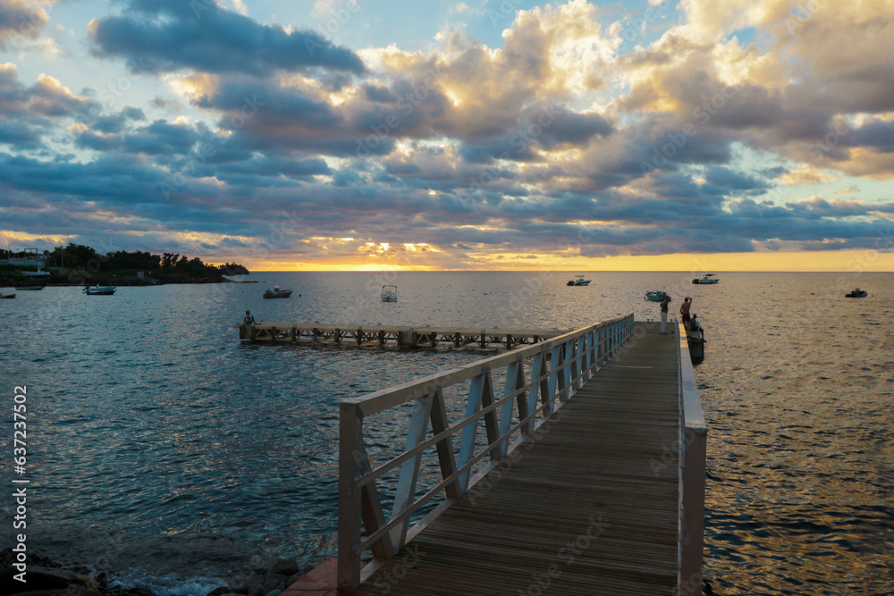 Dramatic View to the Wooden Pier in the Sunset light, Guadeloupe