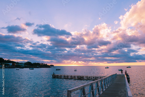 Dramatic View to the Wooden Pier in the Sunset light  Guadeloupe