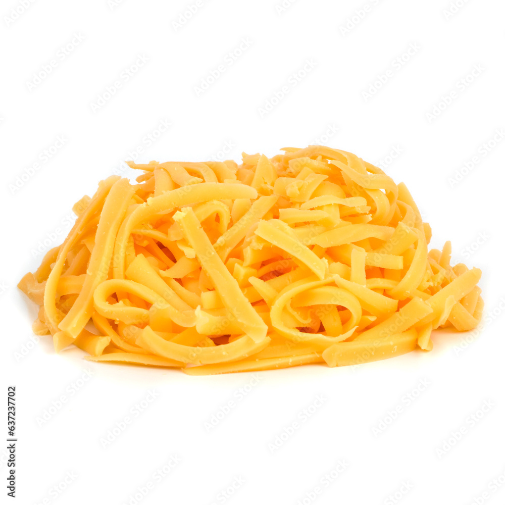 Cheese Gouda Light grated on a white background Cheese Gouda Light grated on a white background