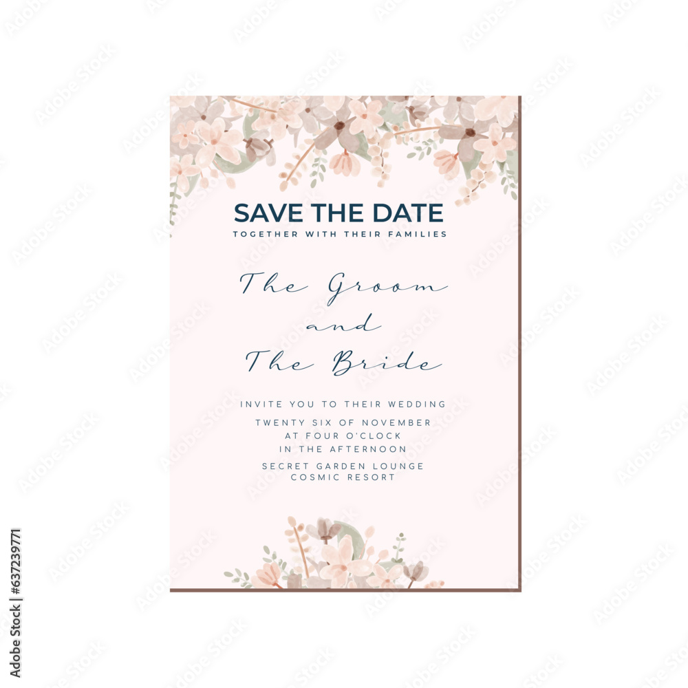 Simple Minimalist Pink Peach watercolor flower Wedding Save The Date Invitation Template