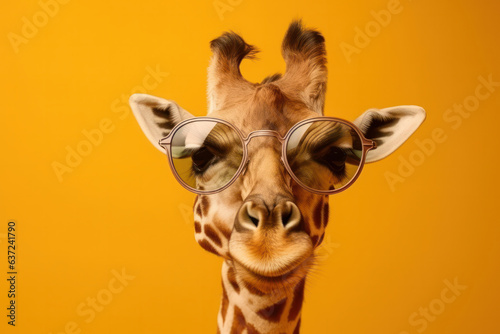 This vibrant giraffe in sunglasses is a fun and quirky addition to any project. Perfect for animal lovers and photographers. AI Generative.