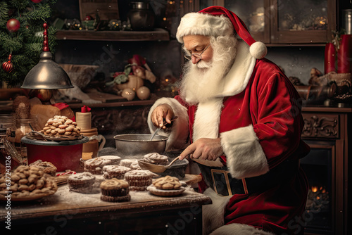 Santa Claus cooking Christmas cookie. Generative ai