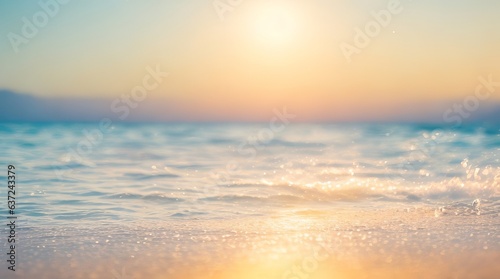 Fototapeta Naklejka Na Ścianę i Meble -  Abstract Summer Vacation: Bokeh Sunset Light on Beach. 