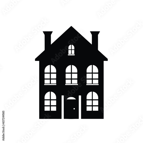 House, Simple stylized icon of cottage in the village. real estate. Black and white Vector illustration