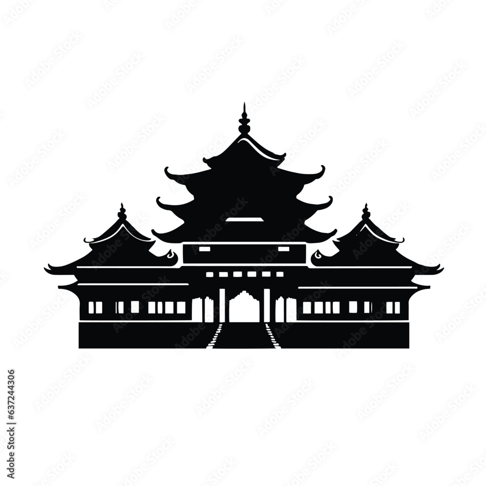 Traditional chinese building, asian architecture chinatown, Chinese townscape with pagoda, temple, house, vector illustration Traditional chinese building, asian architecture chinatown, Chinese townscape with pagoda, temple, house, vector illustration