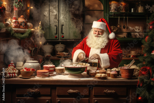 Santa Claus cooking Christmas cookie. Generative ai © Yulia Furman