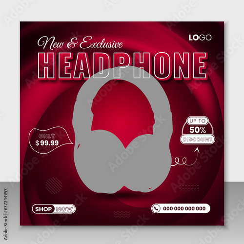 Headphone brand product social media post design and web banner  template