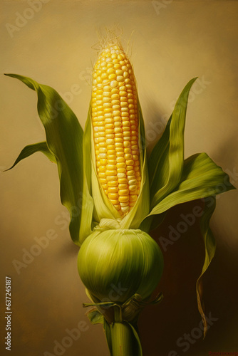 Close up of an empty cob of corn, in the style of firmin baes, yellow and gold photo