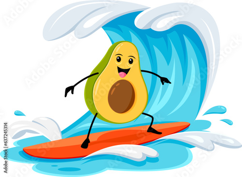Canvas Print Cartoon cheerful avocado vegetable character on summer beach vacation