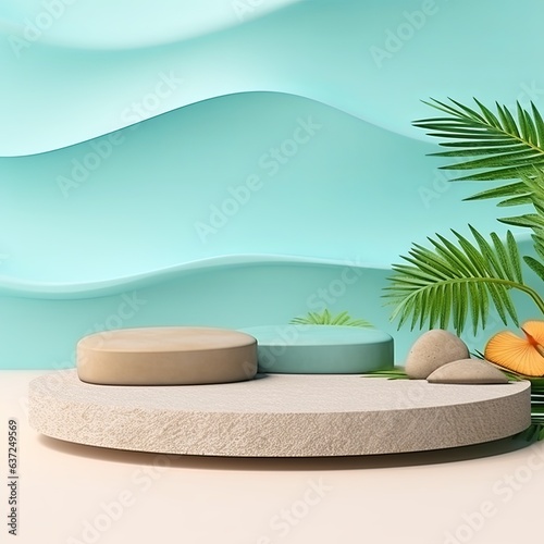 marble stand podium empty space for product display mock up template ideas showcase exhibition with water oceasn beach nature concept fresshness natural ideas background,ai generate photo