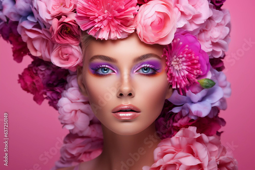 Photo beauty face professional makeup, cosmetics flower