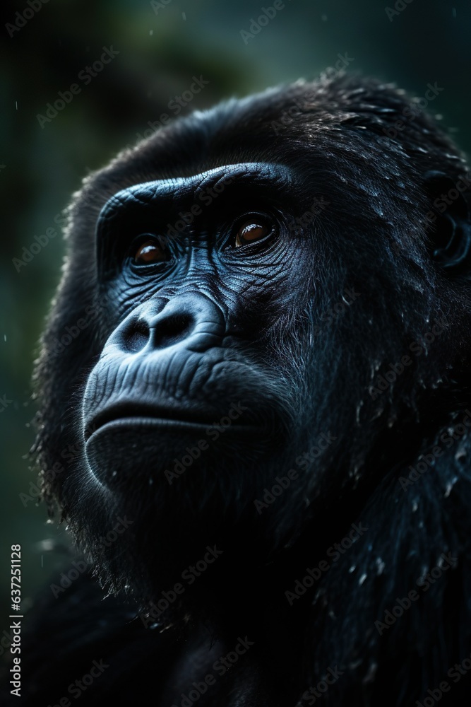 Endangered Wildlife: Emotional Close-Up Capturing the Facial Expressions of a Gorilla, generative AI