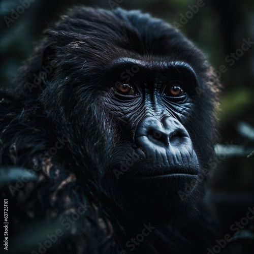 Endangered Wildlife: Emotional Close-Up Capturing the Facial Expressions of a Gorilla, generative AI © Bending Reality