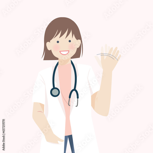 Cute doctor woman waving hand
