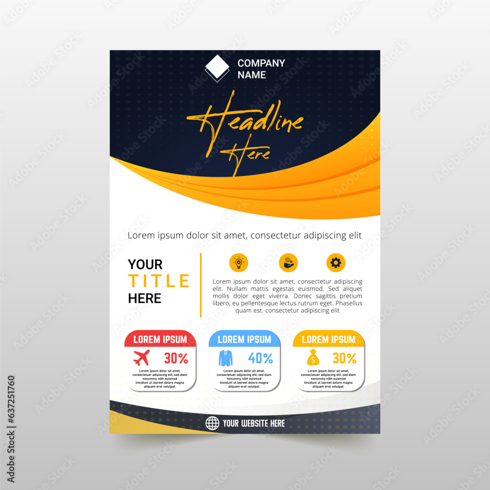 Obraz premium Abstract Vector Yellow and Blue Curved Flyer Template