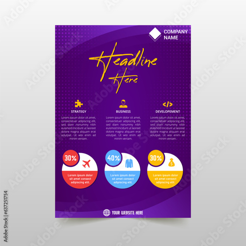 Abstract Vector Gradient Purple Flyer Template With Curved Shapes