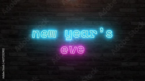 New years eve with neon text effect in wall background. Seamless looping video