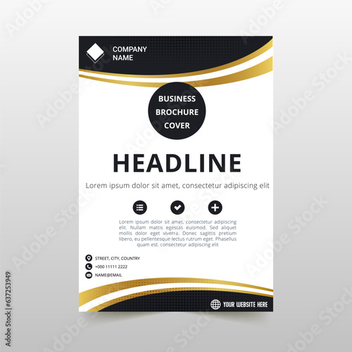Modern Black and Gold Business Flyer Template With Curved Shapes