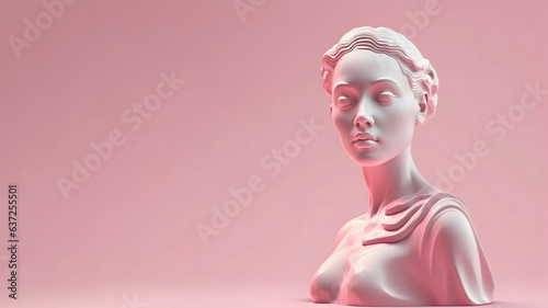 minimalist monochrome bust of a beautiful woman statue in a pink shade