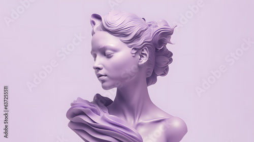 minimalist monochrome bust of a beautiful woman statue in a purple shade