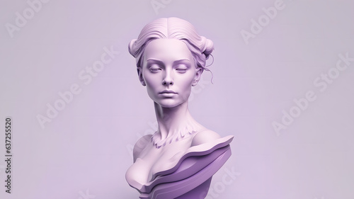 minimalist monochrome bust of a beautiful woman statue in a purple shade