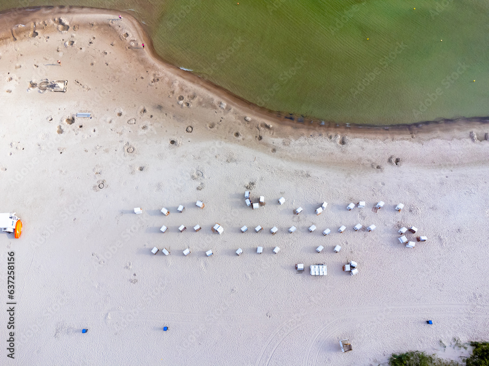 Aerial view landscape, Baltic sea, Kolobrzeg beach, empty beach, sand
