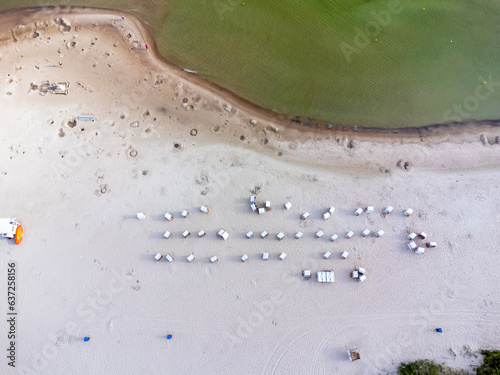 Aerial view landscape, Baltic sea, Kolobrzeg beach, empty beach, sand