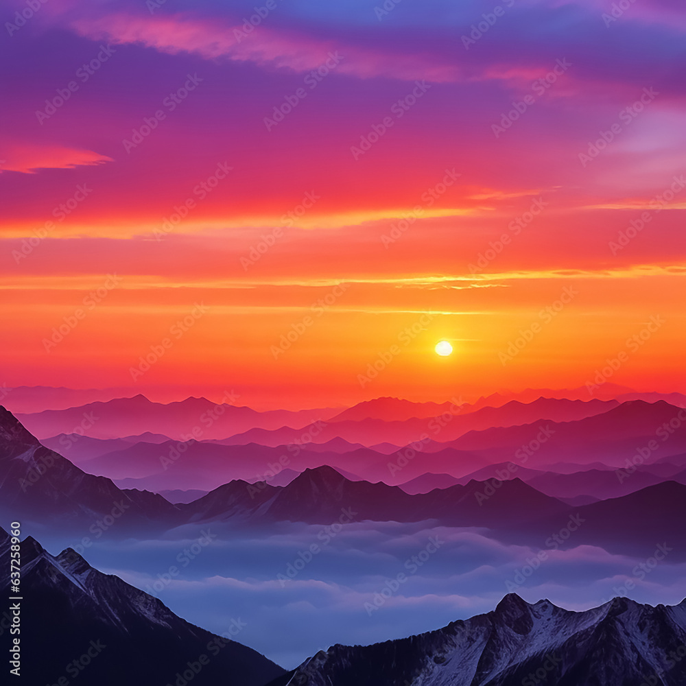 Sunset sky mountain range wallpaper