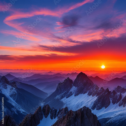 Sunset sky mountain range wallpaper © TheBest Seller