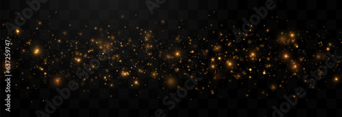 Vector gold sparkles on an isolated transparent background. Atomization of golden dust particles png. Glowing particles png. Gold dust. Light effect.