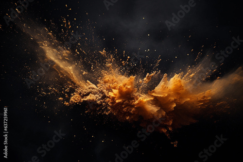 A black background with a shot of gold dust, in the style of minimalist representations