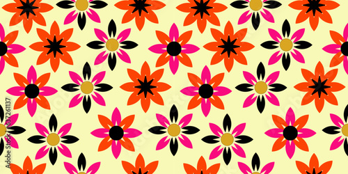 Floral background - bright olors. Seamless pattern of colorful flowers. Vector illustration