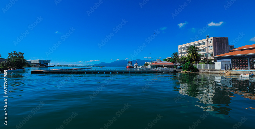 City Port in the Pointe-à-Pitre with Blue Water on Guadeloupe, Caribbean islands