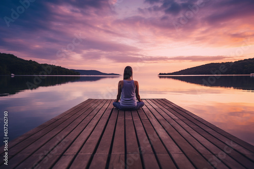 Image of woman meditating in yoga stretch tones in the sea