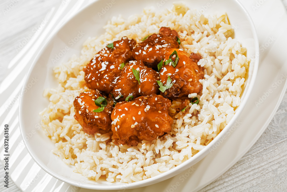 Baked Honey Sesame Chicken with brown rice