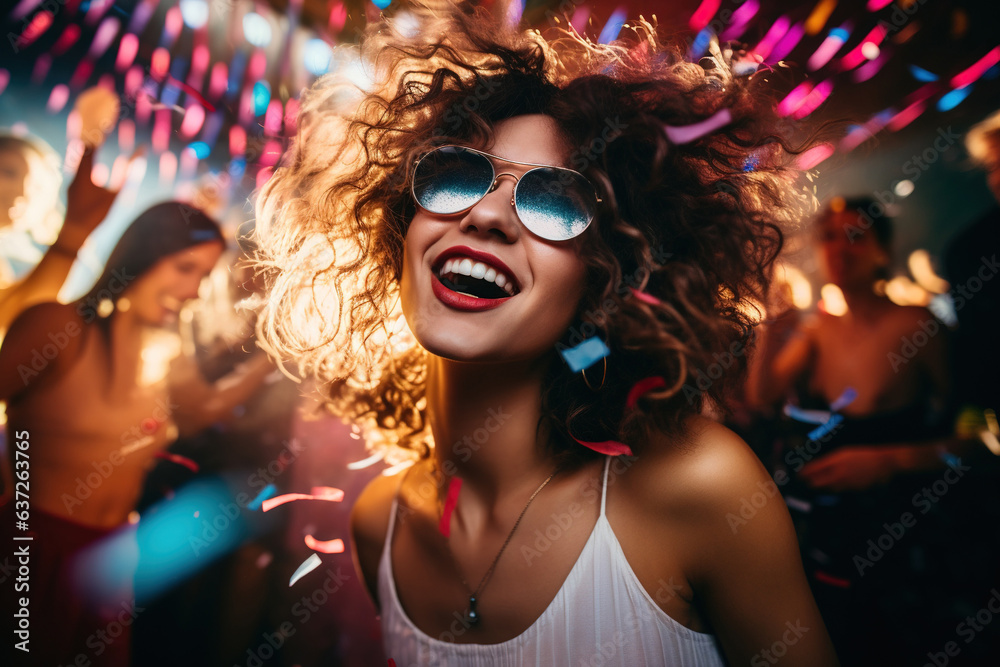 Vibrant young woman dancing for her friends at a party Vibrant young woman dancing for her friends at a party