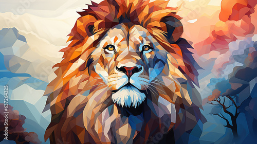 clear style, minimalist, proud lion mosaic illustration
