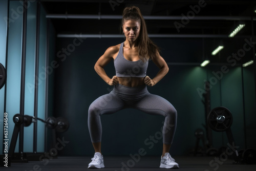 Athletic young woman doing strength training body moments in a studio