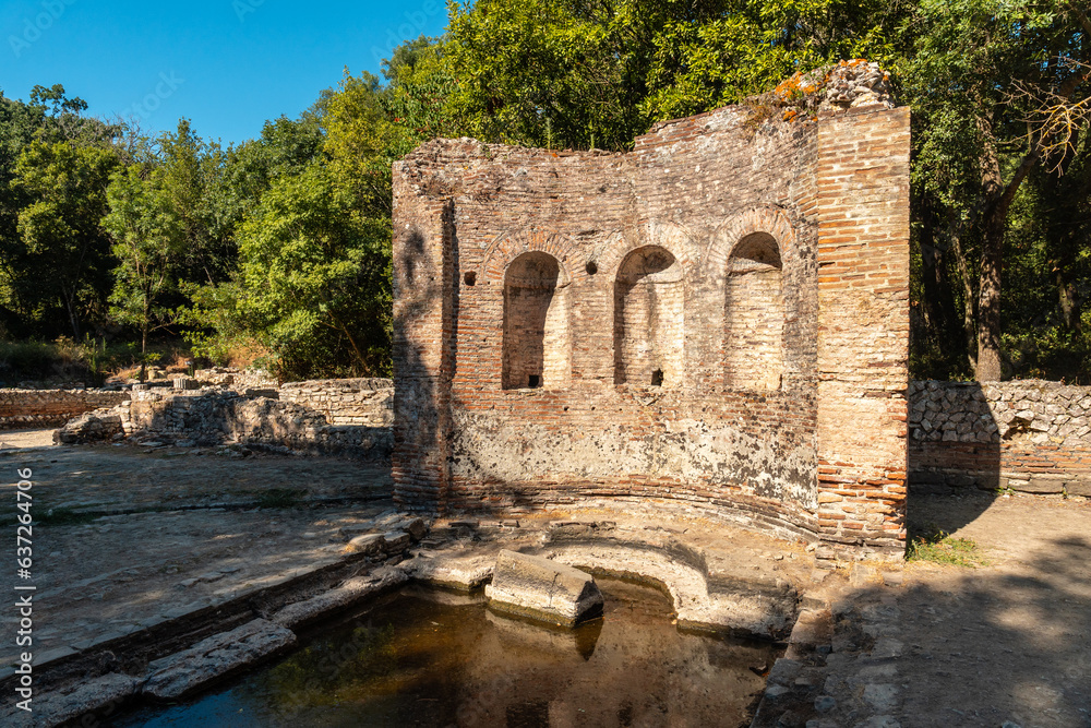 Hot springs and baths in the archaeological ruins of the Butrint or Butrinto National Park in Albania