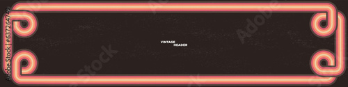 Textured Vintage Header Background. Horizontal Geometric 1970's inspired background with linear frame. Editable Vector Illustration.
