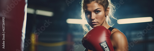 Female boxer punching focus pads in a boxing ring © wolfhound911