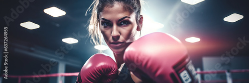 Female boxer punching focus pads in a boxing ring © wolfhound911