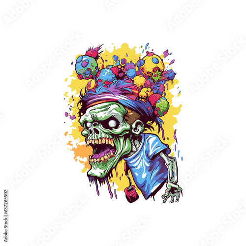 Halloween painting of a zombie in the watercolor illustration style, with a chic costume design.