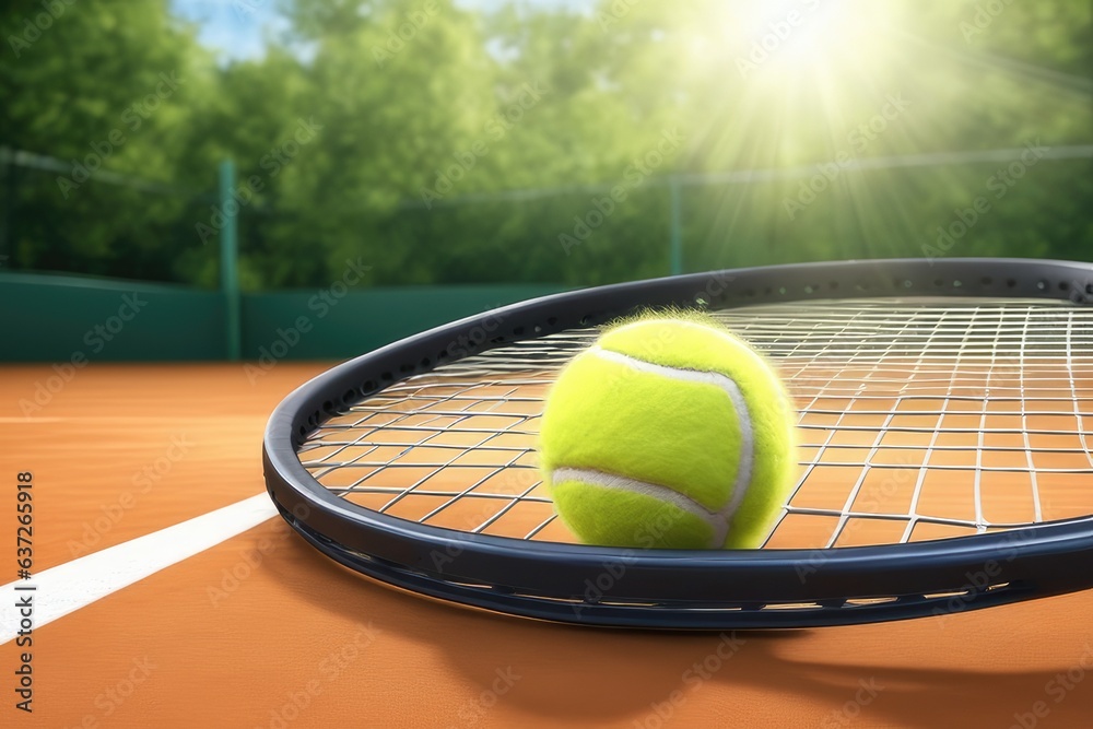 tennis racket and ball on court