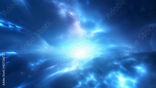 A powerful blast of liquid energy surges forth from the center of a deep blue abyss soaring above the horizon before fading into nothingness.